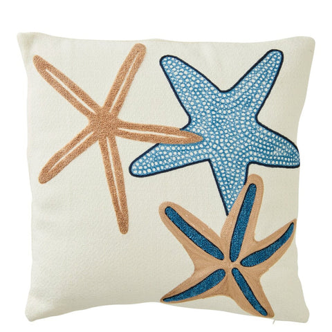 J-Line Kussen Starfish met zeesterren in blauwe en bruine tinten