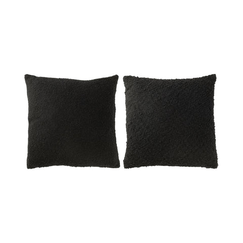 Set van 2 J-Line kussens Weaving Black in zwart katoen met geweven textuur, voorkant.