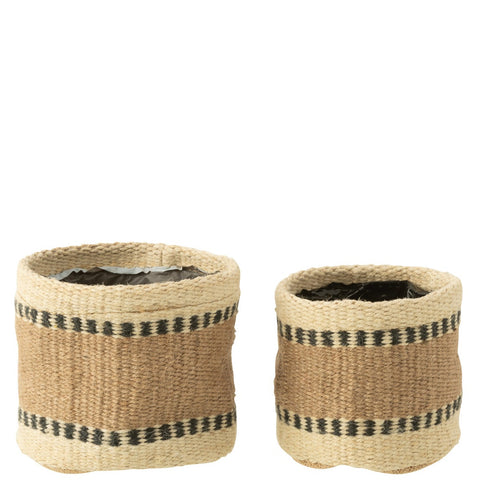 Set van 2 jute manden Band van J-Line in naturel bruin en zwart
