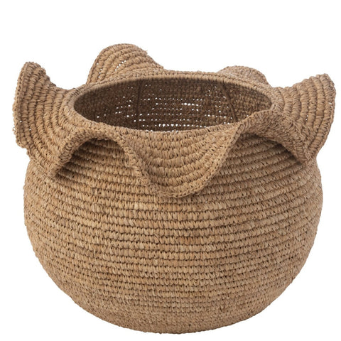 Ronde naturel J-Line mand van sisal met bolle vorm en golvende boord