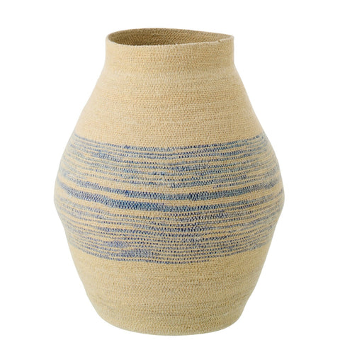 J-Line decoratieve mand van naturel zeegras met blauwe strepen