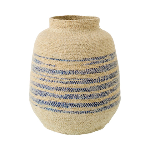J-Line decoratieve mand in naturel en blauw met gestreept patroon