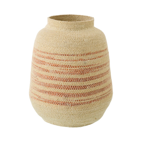 J-Line decoratieve mand in naturel met fijne oranje strepen