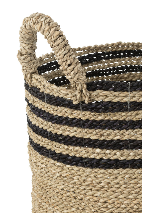 Detail van J-Line Aline mand met zwart-naturel strepen, gevlochten zeegrasstructuur.