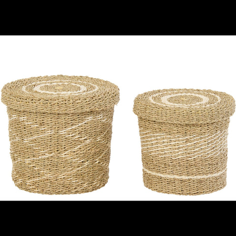 Kleine en grote J-Line mand uit de Paper White/Natural set naast elkaar