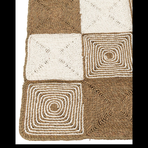 Detail van J-Line mat Squares met bruin wit vierkant patroon en gevlochten spiraalstructuur