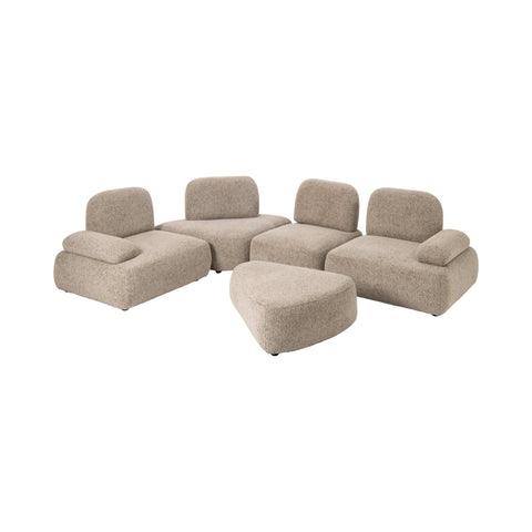 J-Line Olivia 5-delige modulaire zetel in bruin en ecru met poef.