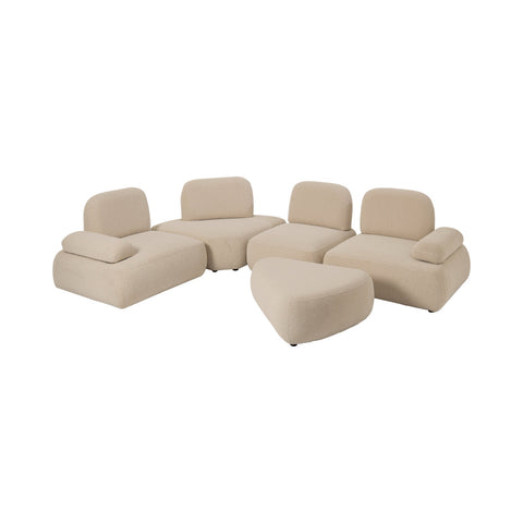 J-Line Olivia 5-delige modulaire zetel in ecru met bijpassende poef.