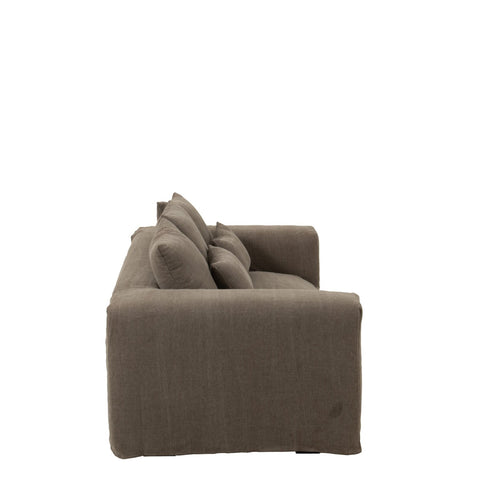 Zijkant van J-Line Monaco zetel met linnen hoes in Desert Taupe.