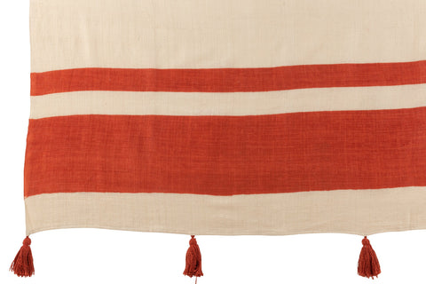 J-Line Beach Grooves Coral plaid volledig opengelegd met brede oranje en beige strepen zichtbaar.
