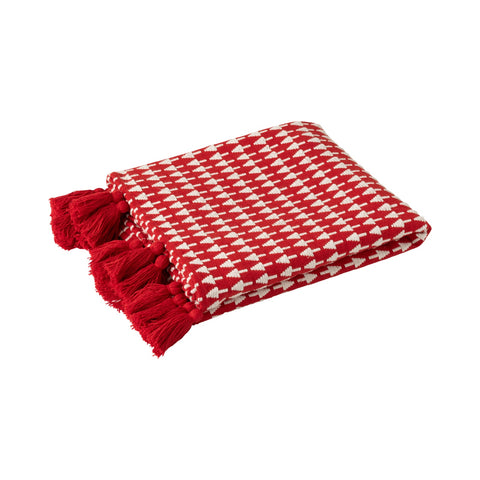 Opgeplooid  rood plaid met witte kerstbomenpatroon van J-Line