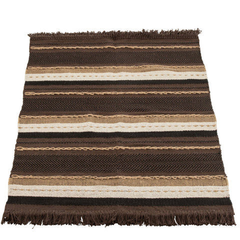 J-Line Plaid 'Etnic Brown' met bruine strepen en franjes, katoen-linnen mix