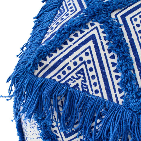 Detail van de blauw-witte print en afwerking van de J-Line Oriental poef.