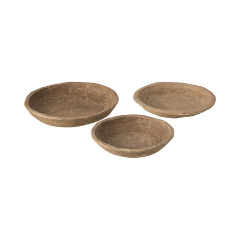 Set van 3 J-Line schalen in papier-maché, bruin, small, medium en large, vooraanzicht