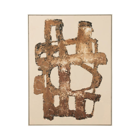 J-Line Schilderij Vot met abstract kunstwerk in warme bruine en beige tinten.