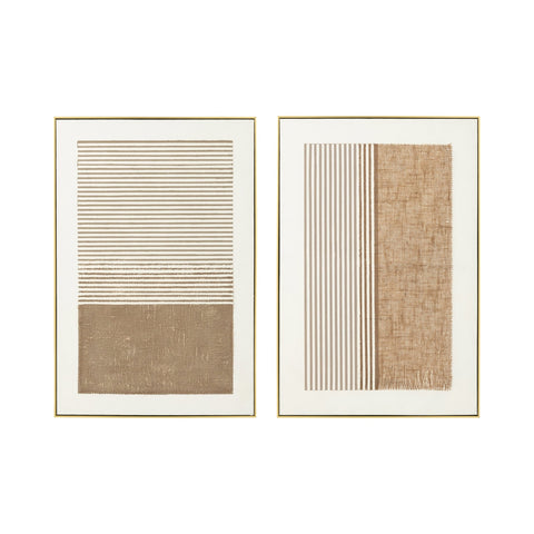J-Line Schilderijen Lame set van 2 met abstracte vormen en zachte neutrale tinten.