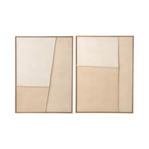 J-Line Schilderijen Relief set van 2 in beige met subtiele reliëfstructuur.