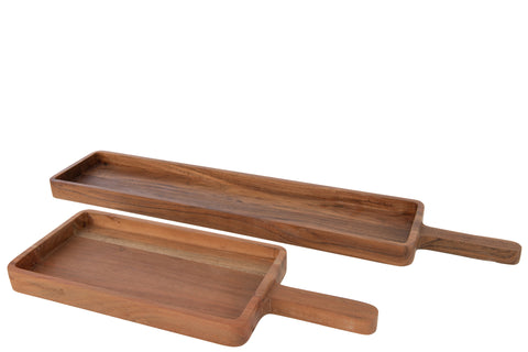 Combinatie van J-Line Snijplanken Acacia Large en Small, natuurlijke houten serveerplanken.
