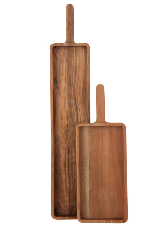 Combinatie van J-Line Snijplanken Acacia Large en Small, natuurlijke houten serveerplanken.