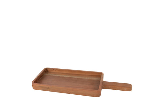 Detail van J-Line Snijplank Acacia Small met zichtbare houtnerf en bruine afwerking.