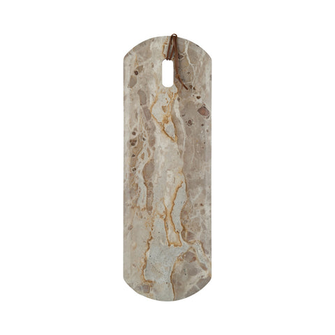 J-Line snijplank Marble Beige large van marmer met leren detail, vooraanzicht.