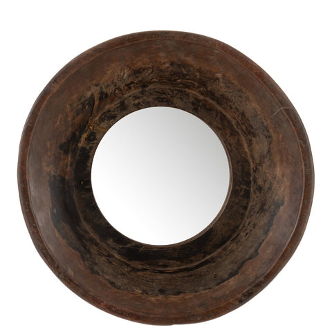 J-Line spiegel Bowl, ronde wandspiegel met komvormige houten omlijsting.