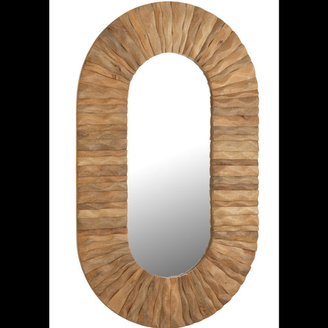 J-Line Curve Oval spiegel staand met ovale vorm en brede rand van mangohout en rotan.