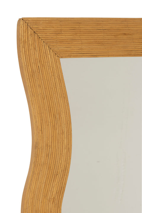 Detail van de natuurlijke bamboe omlijsting van de J-Line Spiegel Irregular Bamboo