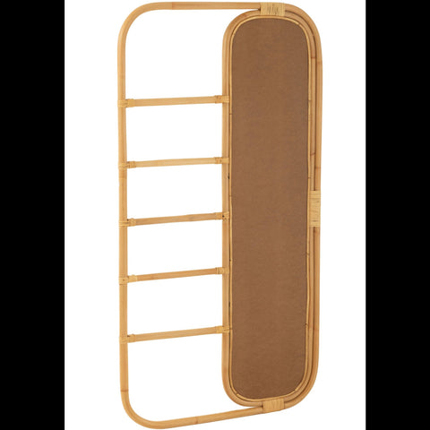 Achterzijde van de J-Line Spiegel Ladder Rattan met bevestigingsconstructie.