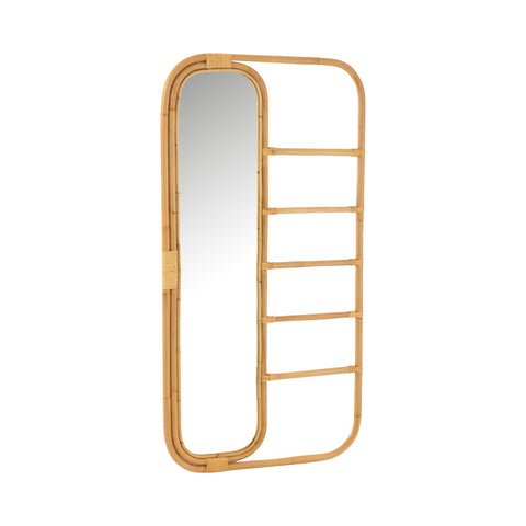J-Line Spiegel Ladder Rattan van natuurlijk rotan met geïntegreerde ladder, vooraanzicht.