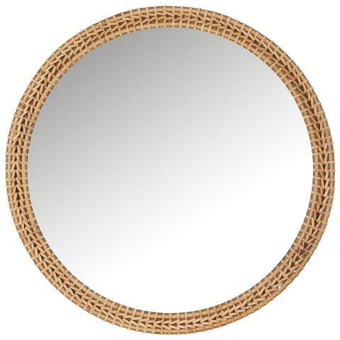 J-Line Spiegel Round met gevlochten rotan frame in natuurlijke tint.