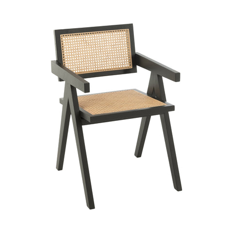 Zwarte J-Line stoel Grid Black van essenhout en rotan, vooraanzicht.