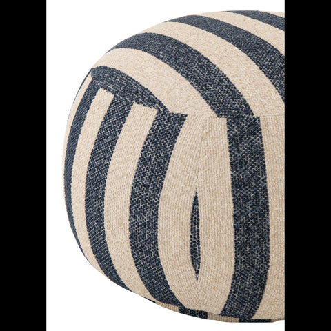 Detail van de blauw en off-white gestreepte J-Line Striped poef