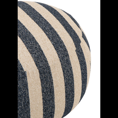 Zijaanzicht van de J-Line Striped poef in blauw en off-white