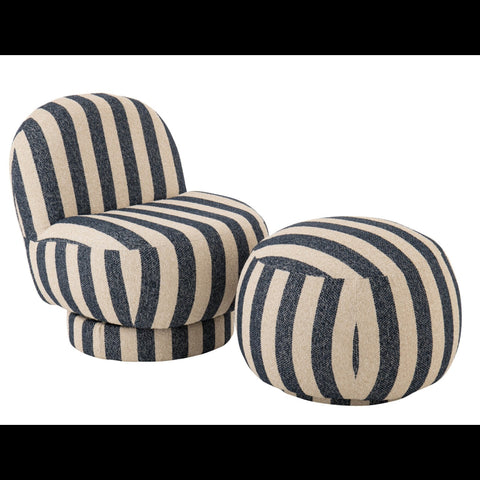 J-Line Striped zetel in blauw en off-white met bijpassende poef