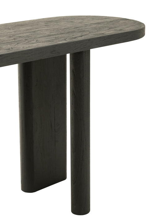Detail van het tafelblad van J-Line tafel Negro, zwart gerecycleerd hout
