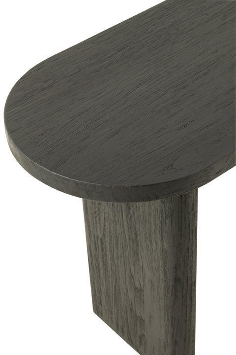 Detail van het tafelblad van J-Line tafel Negro, zwart gerecycleerd hout.