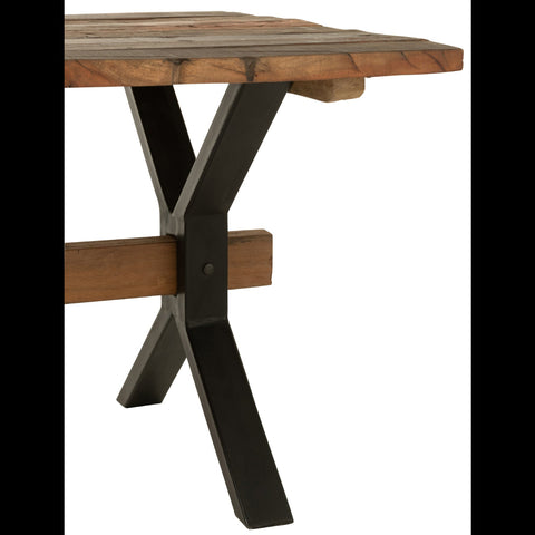 Detail zwarte metalen poot van J-Line Vintage Wood Brown tafel
