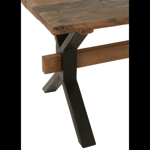 Close-up metalen tafelpoot van J-Line Vintage Wood Brown tafel