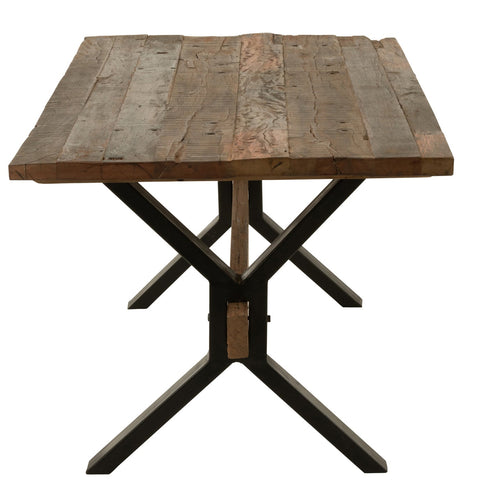 Zijkant van J-Line Vintage Wood Brown tafel met metalen poten