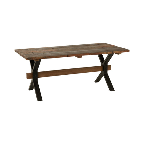 J-Line Vintage Wood Brown tafel van gerecycleerd hout met metalen poten