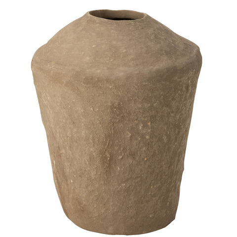 Grote J-Line vaas papier-maché in bruine tint, 58 cm hoog, vooraanzicht
