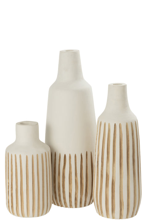 Alle drie de J-Line Vazen 'Ying' samen – small, medium en large in natuurlijke, rustieke stijl
