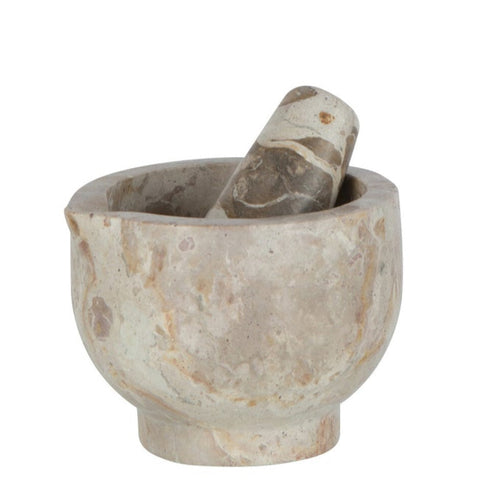 J-Line vijzel en stamper Marble Beige van marmer, vooraanzicht