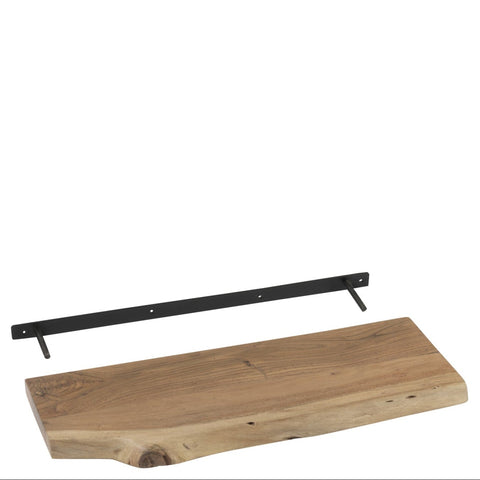 J-Line wandplank Gerard Natural Small met muurbevestiging, gemaakt van acaciahout en metaal.