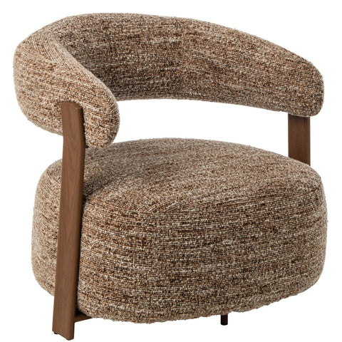 J-Line Foam zetel in bruin met ronde vormen en houten armleuningen.