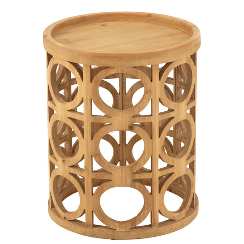 J-Line bijzettafel ‘Wood’ van naturel sparrenhout – rond design met uitgesneden vormen in bohemian stijl