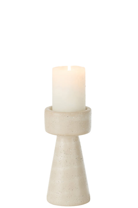 J-Line Kandelaar ‘Olina’ medium formaat met brandende kaars, beige travertin-look