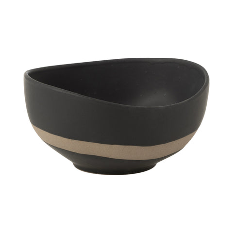 J-Line Kom Ceramic zwarte matte textuur met taupe detail, schuin zicht