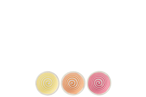 J-Line kommen ‘Mango Spiral’ – set van 3 kleine mangohouten kommetjes met kleurrijk spiraaldesign, perfect voor dips of snacks